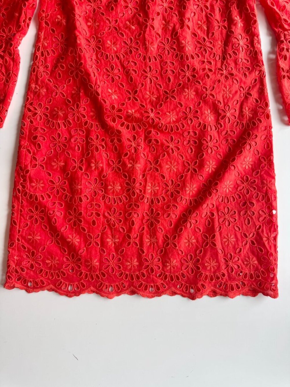 NWT J.CREW Orange Red Embroidered Cotton Eyelet Bell Sleeve Shift Dress, Size 4 - Picture 9 of 15